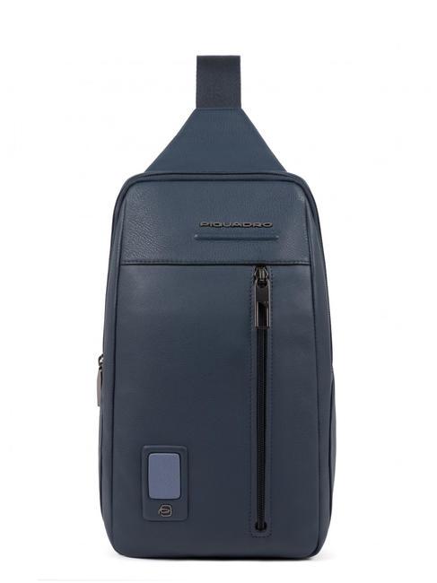 PIQUADRO AKRON Shoulder bag in leather blue - Over-the-shoulder Bags for Men