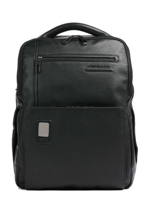 PIQUADRO AKRON Anti-theft leather backpack, 15.6" pc holder Black - Laptop backpacks