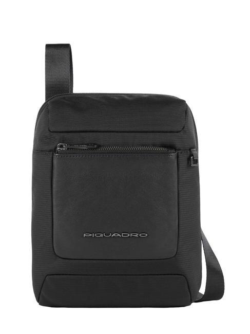 PIQUADRO MACBETH Large bag in leather and fabric Black - Over-the-shoulder Bags for Men