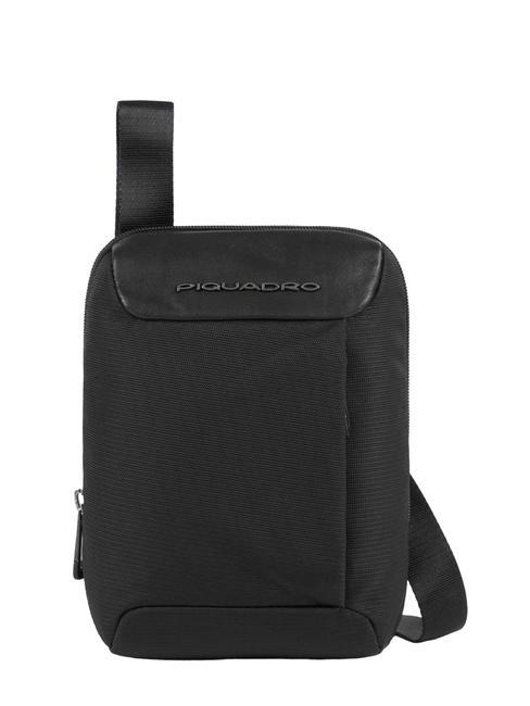 PIQUADRO MACBETH Small bag in leather and fabric Black - Over-the-shoulder Bags for Men