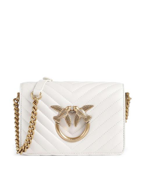 PINKO LOVE CLICK MINI Quilted nappa leather bag silk white-antique gold - Women’s Bags