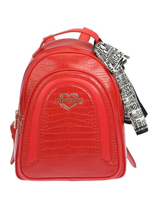 LOVE MOSCHINO CROCO PRINT Backpack with scarf red - Women’s Bags