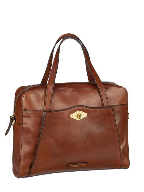 THE BRIDGE BARBARA Leather briefcase with shoulder strap BROWN - Women’s Bags