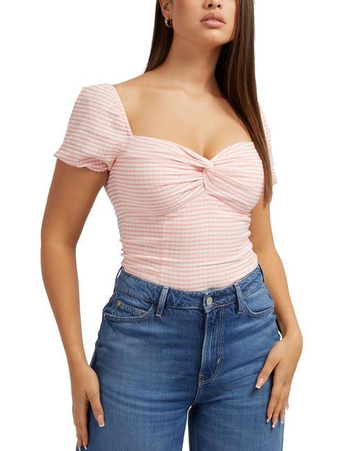 GUESS LAZIZE Gingham check gathered top vichy pink/white - T-shirt