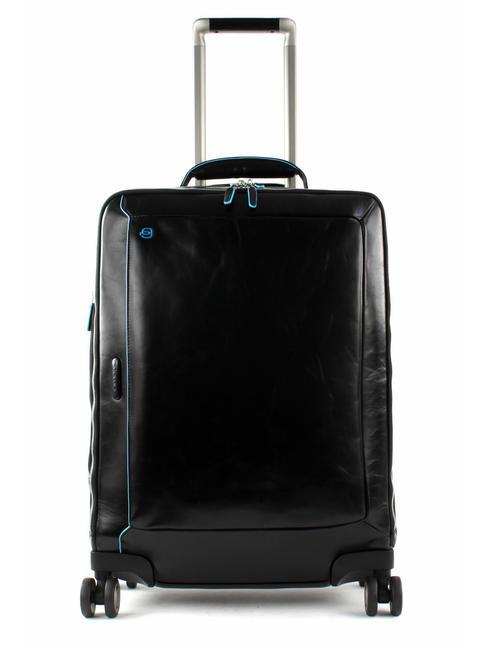 PIQUADRO BLUE SQUARE Leather Hand Luggage Trolley, 15.6" PC holder Black - Hand luggage