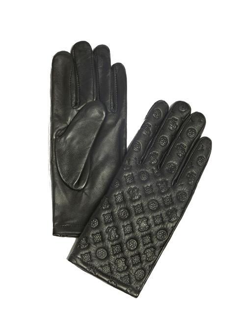 GUESS LOGO EMBOSSED Leather gloves with embroidery BLACK - Gloves