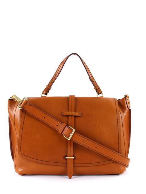 THE BRIDGE Dalston Handmade leather folder with shoulder strap Cognac / Gold - Women’s Bags