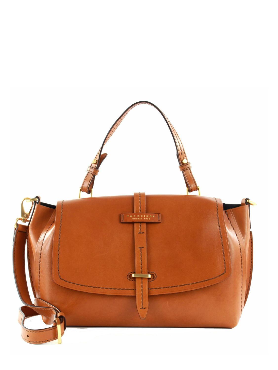 The Bridge Dalston Handbag In Leather With Shoulder Strap Cognac Gold Buy At Outlet Prices