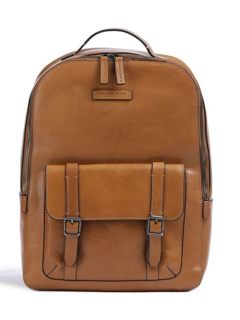 THE BRIDGE CESARE Leather backpack, 15" pc holder biscuit abb. gold - Laptop backpacks