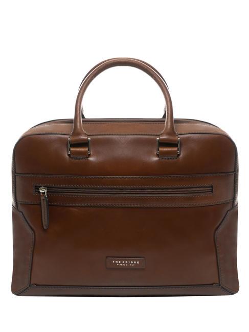 THE BRIDGE NERI Leather briefcase for 14" pc holder Brown / Palladium - Work Briefcases