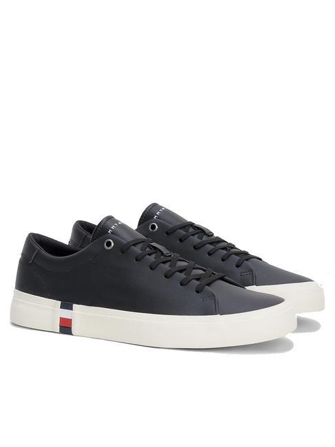 TOMMY HILFIGER CORPORATE Leather Sneakers BLACK - Men’s shoes