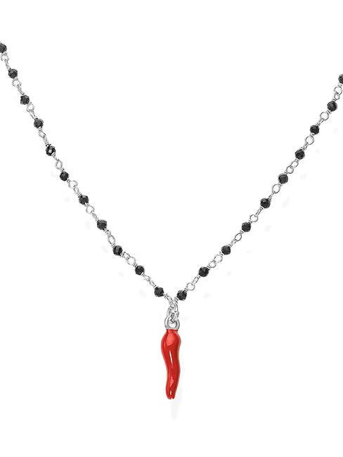 AMEN CORNETTI Necklace with red charm and black crystals rhodium - Necklaces