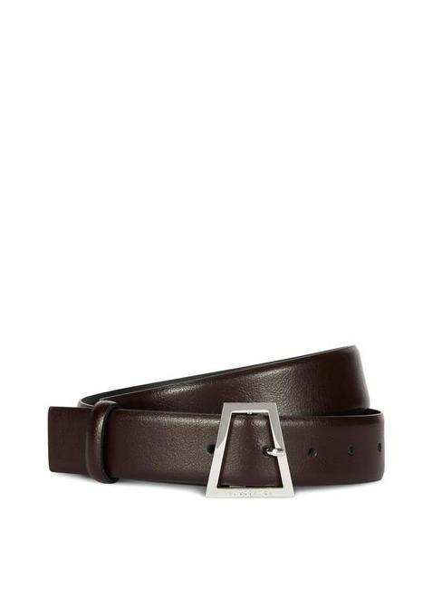 TRUSSARDI SQUARED Smooth leather belt, can be shortened to measure chocolate plum - Belts
