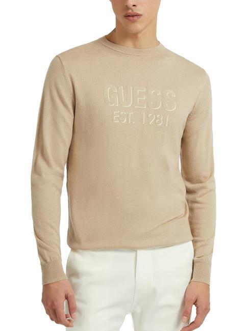 GUESS VIRGIL LOGO Crew neck sweater neutral sand - Men's Sweaters