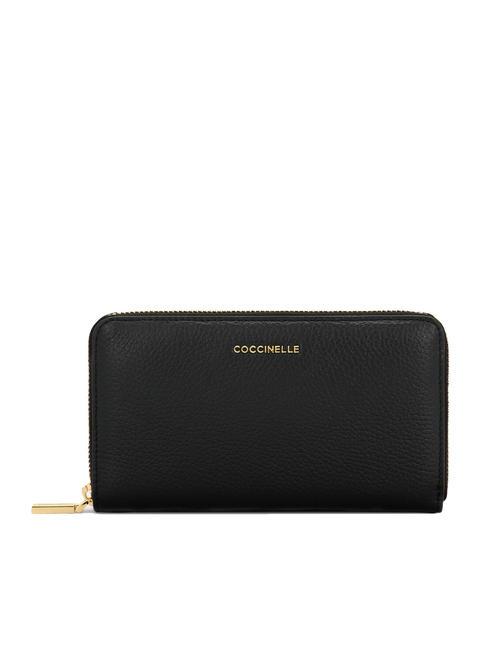 COCCINELLE METALLIC SOFT Textured leather zip wallet Black - Women’s Wallets