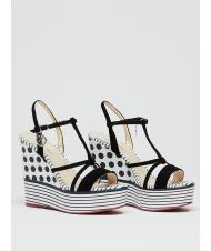 MANILA GRACE CAMPIONARIO Polka dot and striped wedge with leather bands White black - Women&rsquo;s shoes - 1