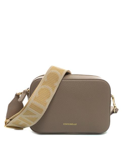 COCCINELLE TEBE Shoulder bag in textured leather warm taupe - Women’s Bags