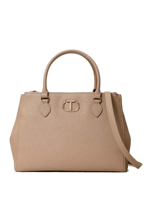 TWINSET OVAL T Tote bag with shoulder strap light taupe - Women’s Bags