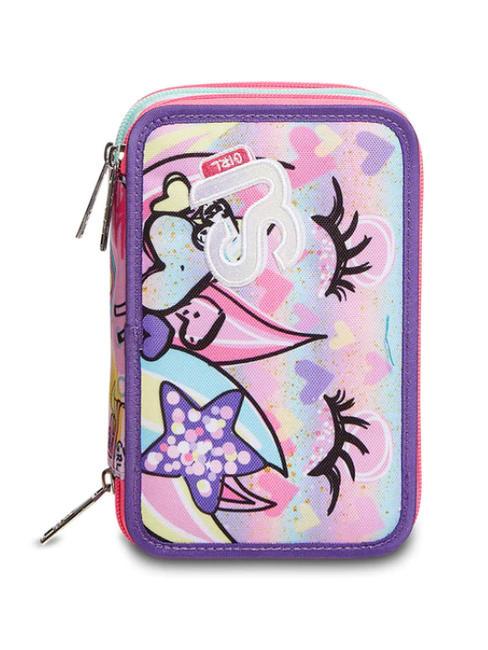 SJGANG ANIMALI FANTASY 3-zip pencil case with school kit BLACK STRIPED FOREST - Cases and Accessories