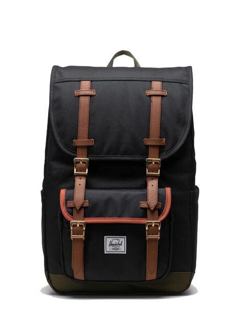 HERSCHEL LITTLE AMERICA MID Mid size backpack black/ivy green/chutney - Backpacks & School and Leisure