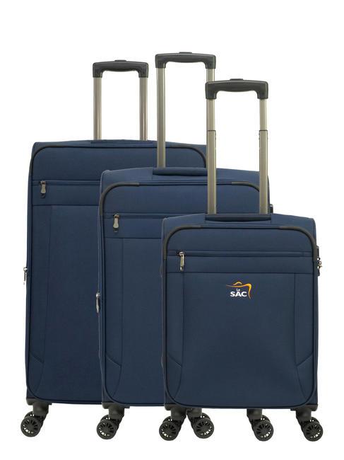 LESAC LIGHT FLY Set of 3 trolleys: cabin, medium and large expandable blue - Trolley Set