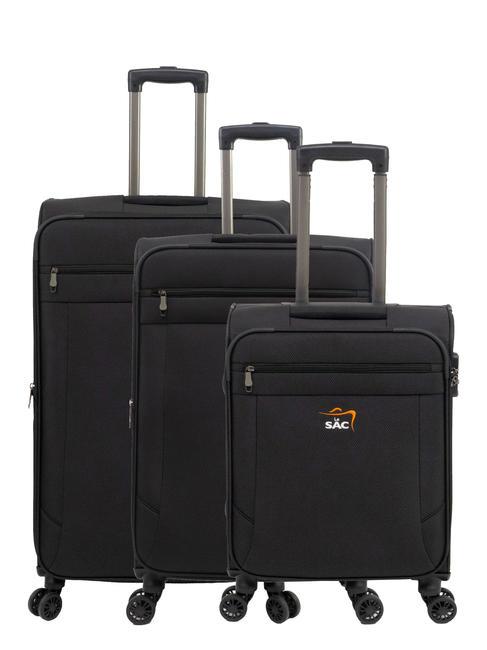 LESAC LIGHT FLY Set of 3 trolleys: cabin, medium and large expandable black - Trolley Set