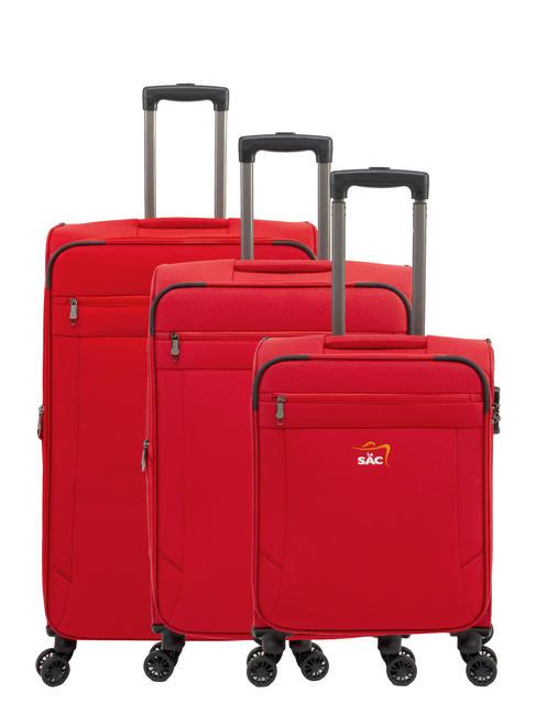 LESAC LIGHT FLY Set of 3 trolleys: cabin, medium and large expandable red - Trolley Set