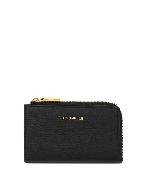 COCCINELLE METALLIC SOFT Card holder / Coin purse in leather Black - Women’s Wallets