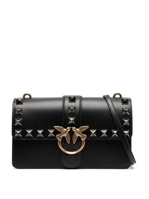PINKO CLASSIC LOVE ONE Leather bag with applications black-antique gold - Women’s Bags