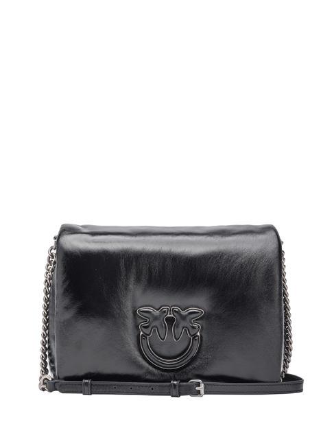 PINKO LOVE CLICK PUFF BABY Mini bag in laminated leather black-old silver - Women’s Bags