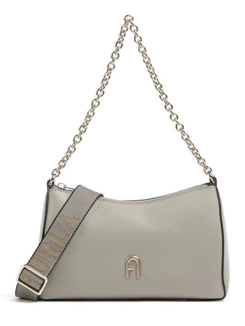 FURLA PRIMULA Small leather bag with shoulder strap marble w/metal taupe - Women’s Bags