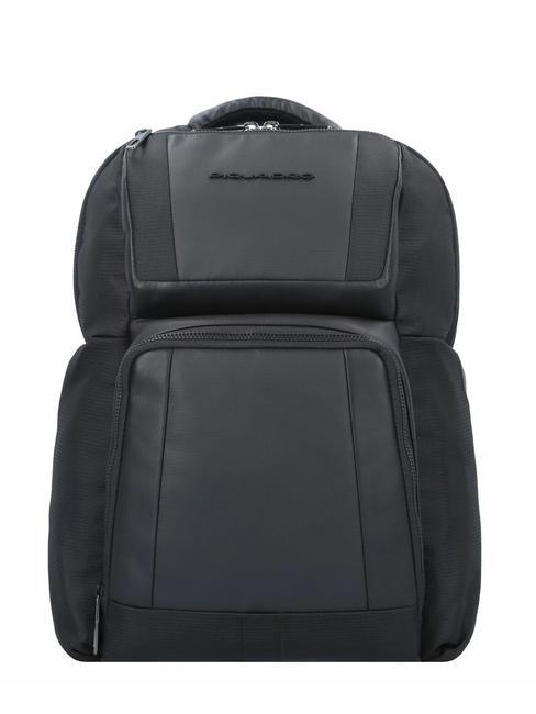 PIQUADRO WALLABY Leather and fabric backpack, 14" pc holder Black - Laptop backpacks