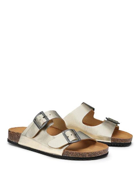 DOCKSTEPS VEGA  Sandal in laminated leather with two buckles platinum - Women’s shoes