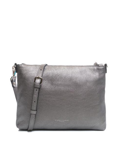 GIANNI CHIARINI METALLIC Leather clutch bag STEEL - Women’s Bags