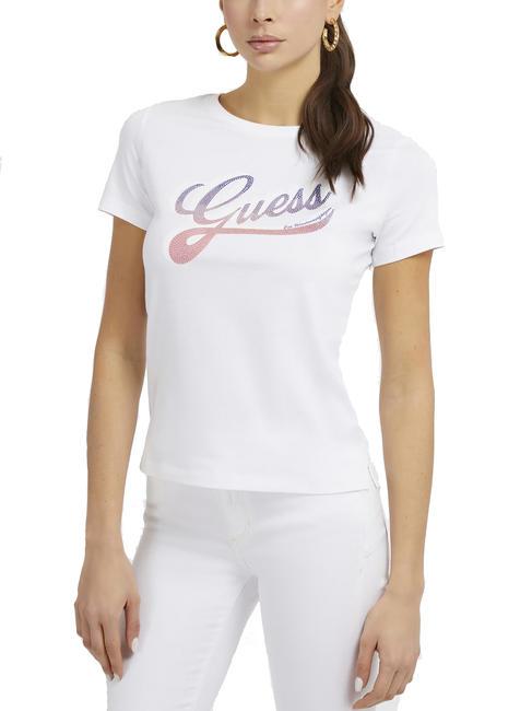 GUESS SHADED Crew-neck cotton T-shirt purwhite - T-shirt