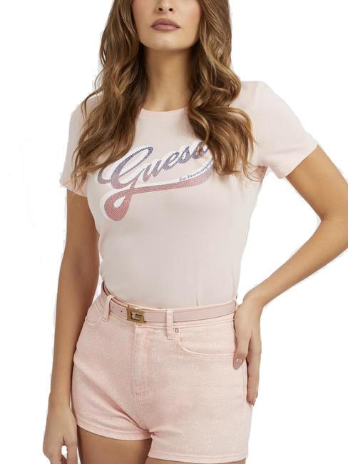 GUESS SHADED Crew-neck cotton T-shirt calm pink - T-shirt