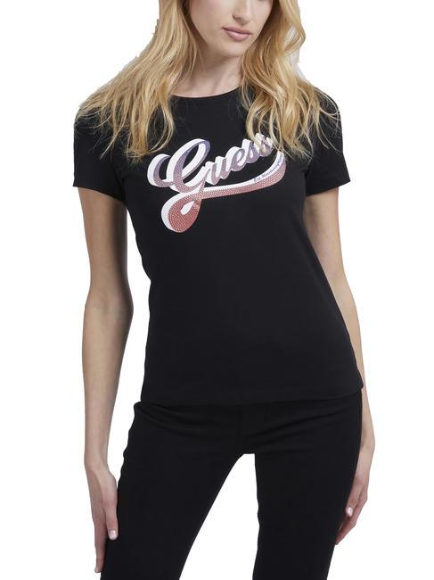 GUESS SHADED Crew-neck cotton T-shirt jetbla - T-shirt