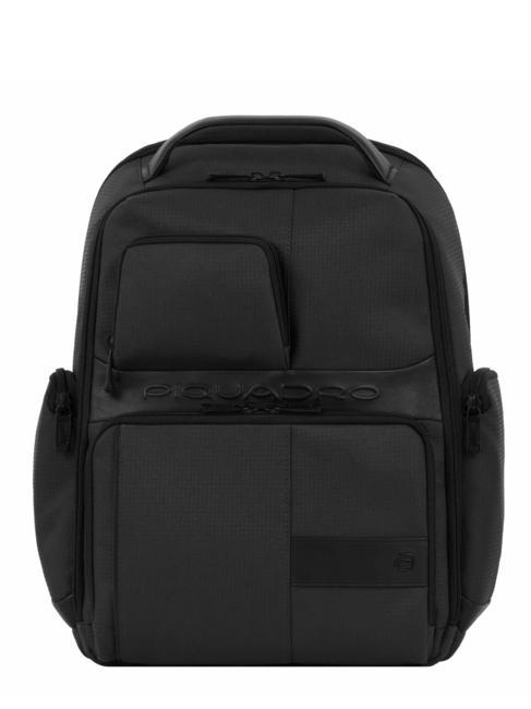 PIQUADRO WOLLEM 15.6" laptop backpack in fabric and leather Black - Laptop backpacks