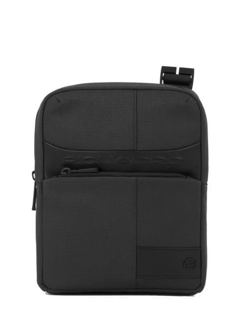 PIQUADRO WOLLEM Fabric and leather iPad mini bag Black - Over-the-shoulder Bags for Men