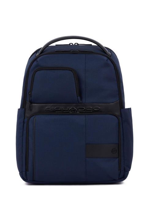 PIQUADRO WOLLEM Leather and fabric backpack, 14" laptop holder blue - Laptop backpacks