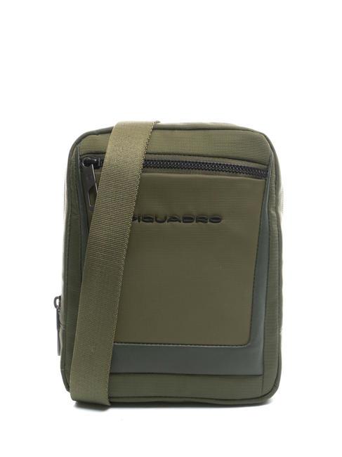 PIQUADRO WALLABY Bag in leather and fabric for ipad GREEN - Over-the-shoulder Bags for Men