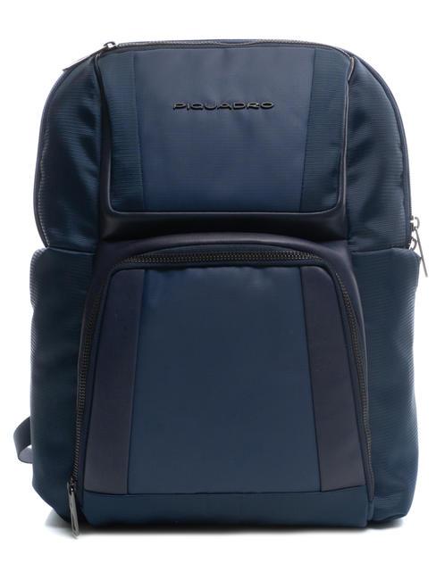 PIQUADRO WALLABY Leather and fabric backpack, 14" pc holder blue - Laptop backpacks