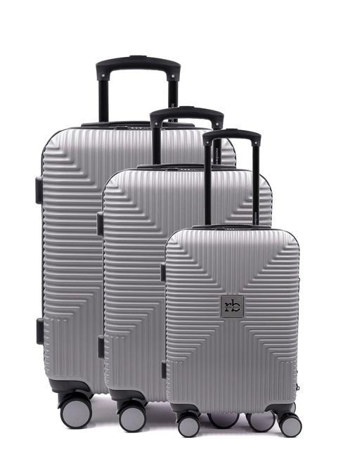 ROCCOBAROCCO ADVENTURE Set of 3 cabin trolleys, medium, large silver - Trolley Set