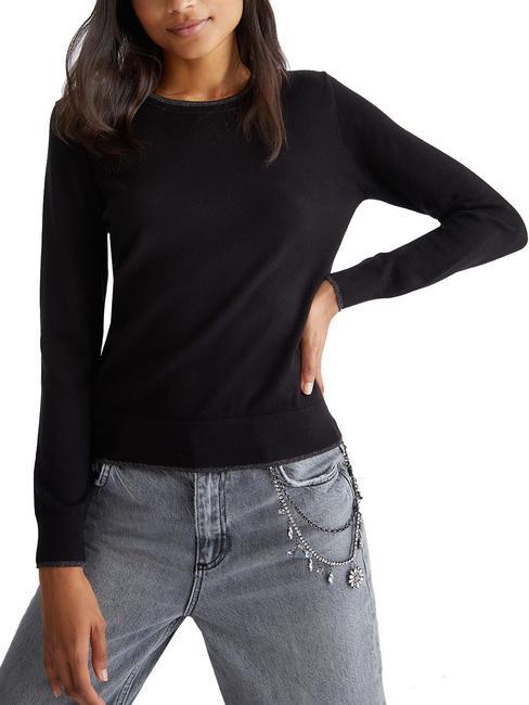 LIUJO ROUND Viscose blend crew neck sweater BLACK - Women's Sweaters
