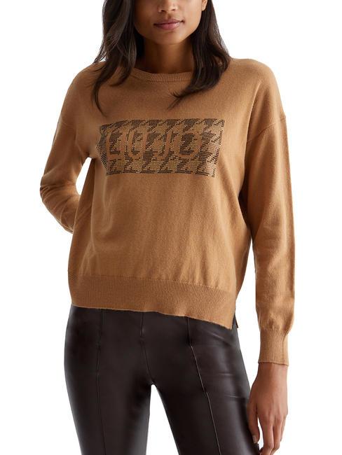 LIUJO STRASS LOGO Wool blend crew neck sweater sahata houndstooth - Women's Sweaters
