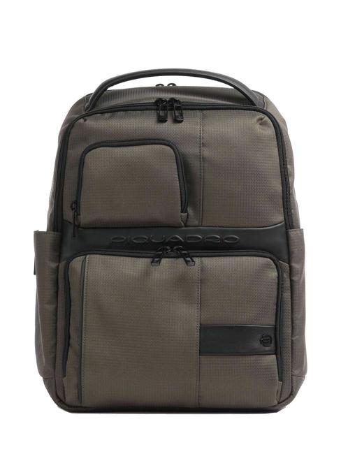 PIQUADRO WOLLEM Leather and fabric backpack, 14" laptop holder GREEN - Laptop backpacks