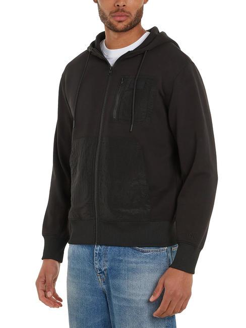 CALVIN KLEIN CKJ MIX MEDIA Full zip sweatshirt with hood Ck Black - Sweatshirts