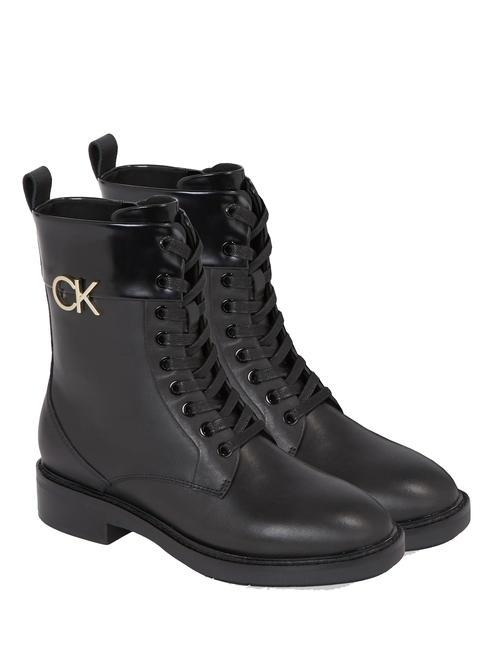 CALVIN KLEIN RUBBER SOLE COMBAT Leather amphibian ankle boots Ck Black - Women’s shoes