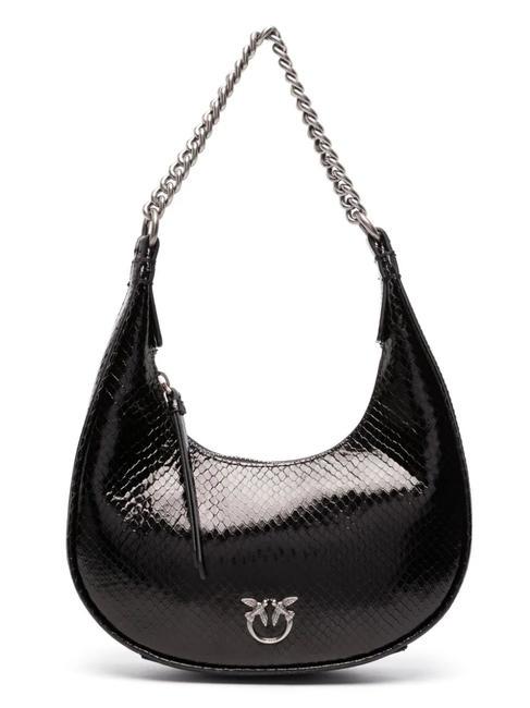 PINKO BRIOCHE Mini hobo in laminated leather black-old silver - Women’s Bags