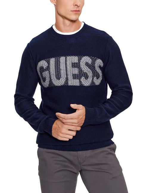 GUESS AMYAS SLOGAN Pullover with large embroidered logo smartblue - Men's Sweaters